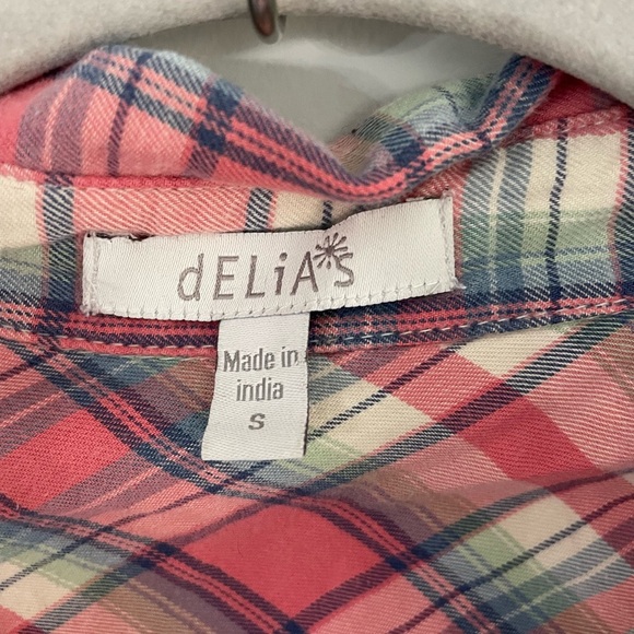 Delia*s, Small, women’s pink plaid button down long sleeve shirt vintage? 90s - Picture 2 of 7